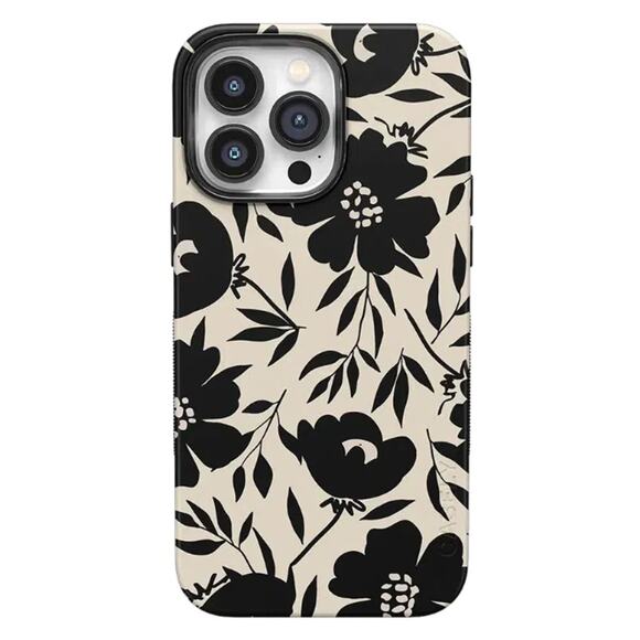 Casely iPhone 14 Pro Max Dark Fantasy Contrast Floral Black White Case - Picture 1 of 4